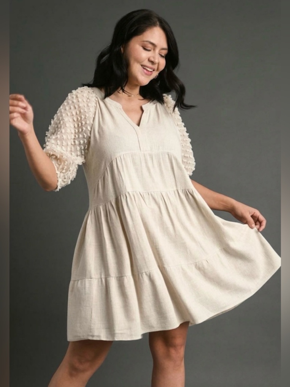 Umgee linen puff sleeve dress size S